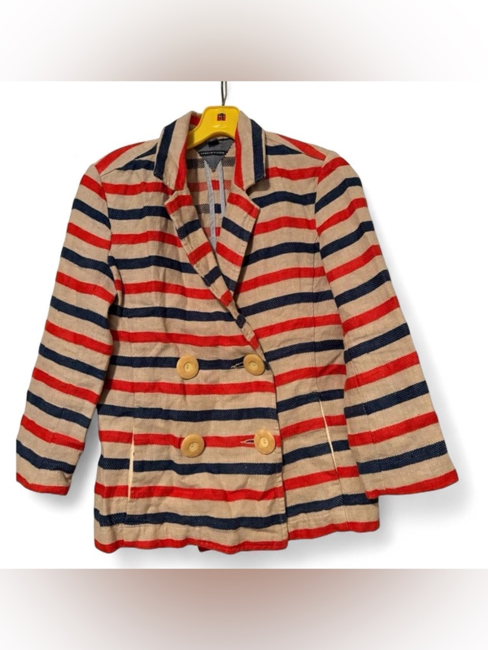 Tommy Hilfiger Linen Striped Nautical Blazer Jacket Double Breasted Size 2